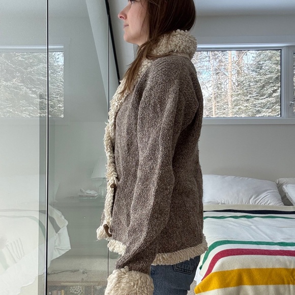 Vintage wool and cotton wrap style Sherpa sweater cardigan medium - Picture 4 of 14